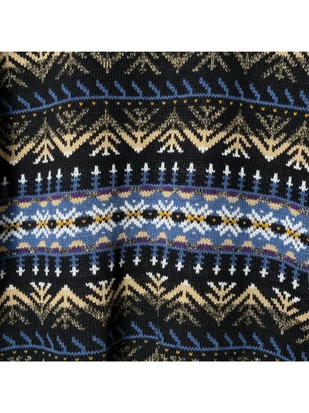VTG Atlas Mens Blue Geometric Nordic Fair Isle Knit Crewneck Pullover Sweater XL